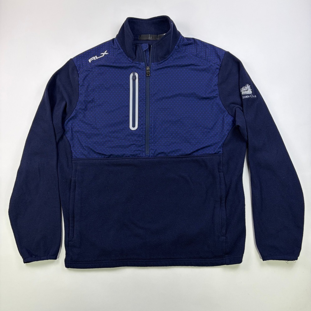 RLX Ralph Lauren Hybrid Half-Zip Pullover Men Large Navy Eden Club Fleece